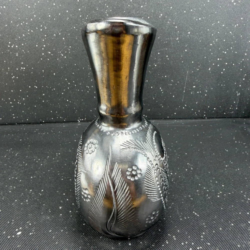 Dona Rosa Barro Negro Black Clay Fish Vase Oaxacan Mexican Folk Art 7in Vintage